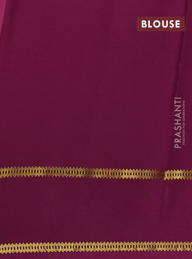 Pure mysore silk saree wine shade with plain body and floral embroidery cut work border
