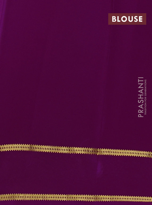 Pure mysore silk saree purple with plain body and floral embroidery cut work border