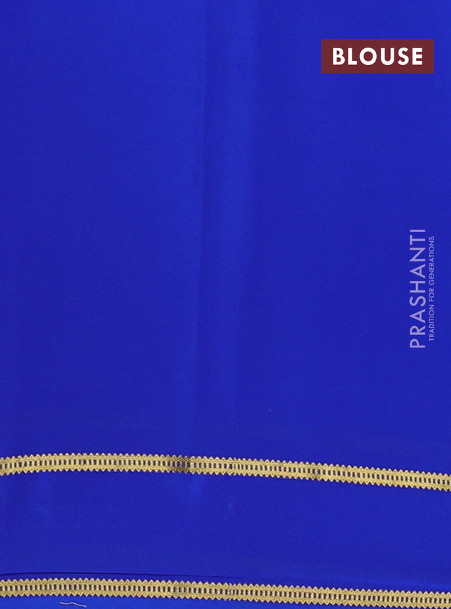 Pure mysore silk saree royal blue with plain body and floral embroidery cut work border
