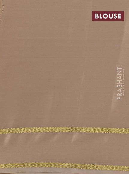 Pure mysore silk saree beige with plain body and floral embroidered zari border