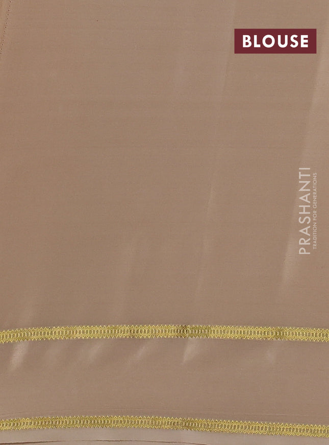 Pure mysore silk saree beige with plain body and floral embroidered zari border