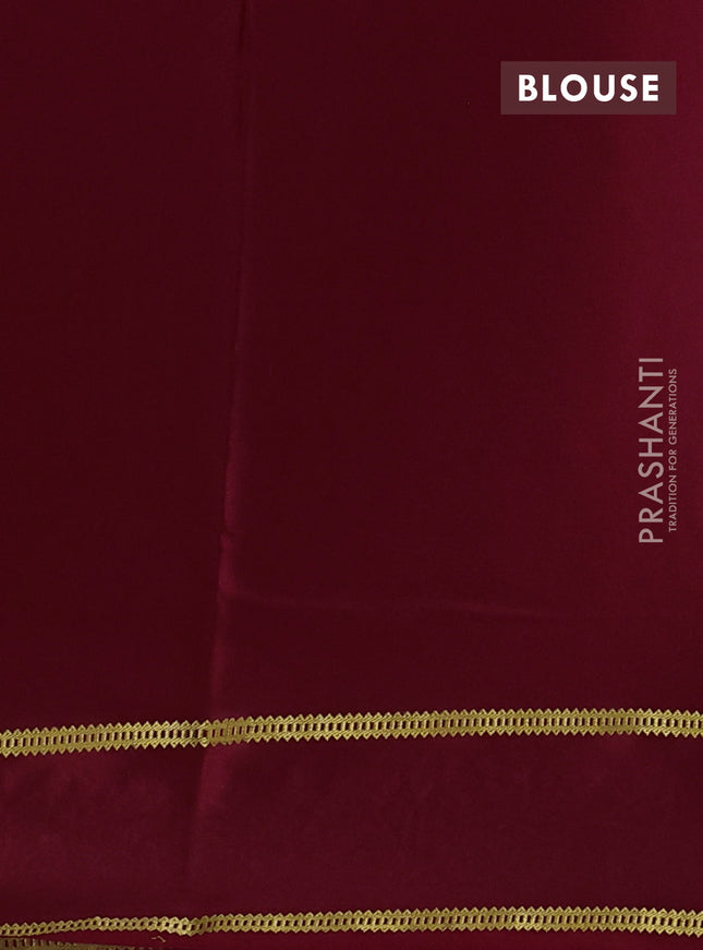 Pure mysore silk saree maroon with plain body and floral embroidered zari border