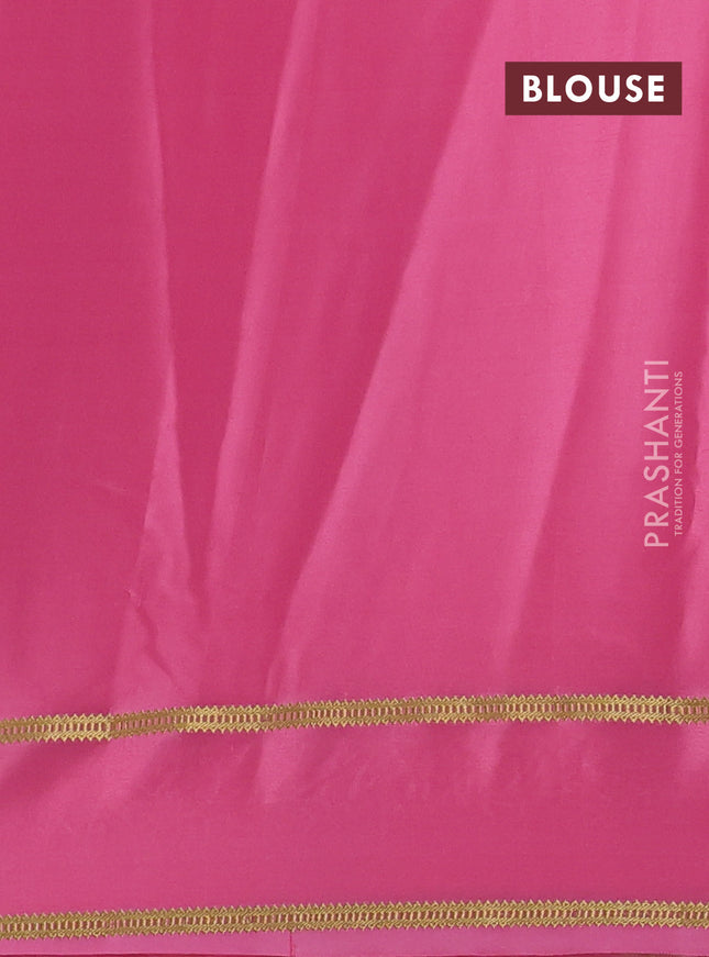 Pure mysore silk saree peach pink with plain body and floral embroidered zari border