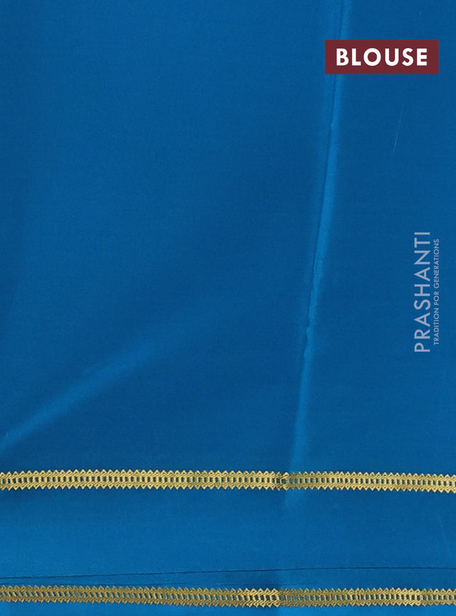 Pure mysore silk saree cs blue with plain body and embroidered zari border