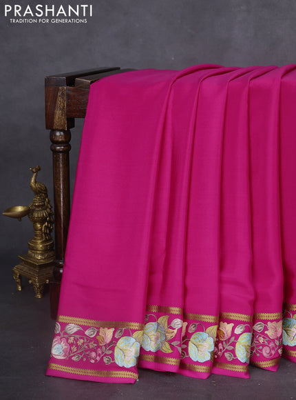 Pure mysore silk saree pink with plain body and embroidered zari border