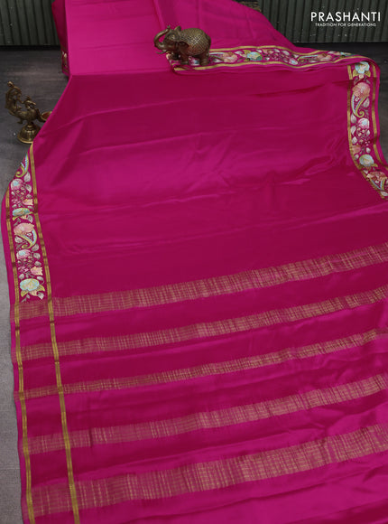 Pure mysore silk saree pink with plain body and embroidered zari border