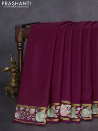 Pure mysore silk saree wine shade with plain body and embroidered zari border