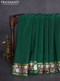 Pure mysore silk saree dark green with plain body and embroidered zari border