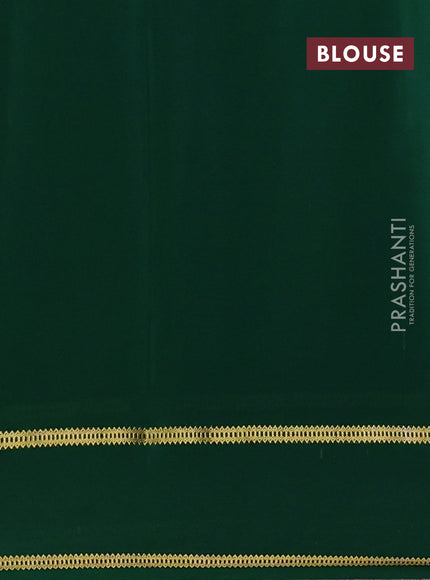 Pure mysore silk saree dark green with plain body and embroidered zari border