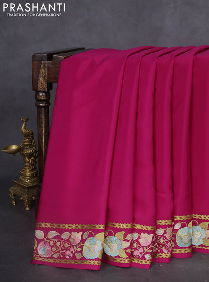 Pure mysore silk saree pink with plain body and embroidered zari border