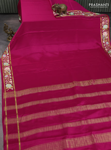 Pure mysore silk saree pink with plain body and embroidered zari border