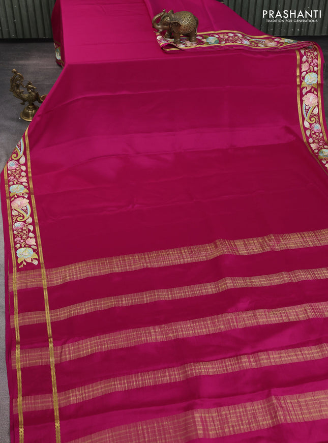 Pure mysore silk saree pink with plain body and embroidered zari border