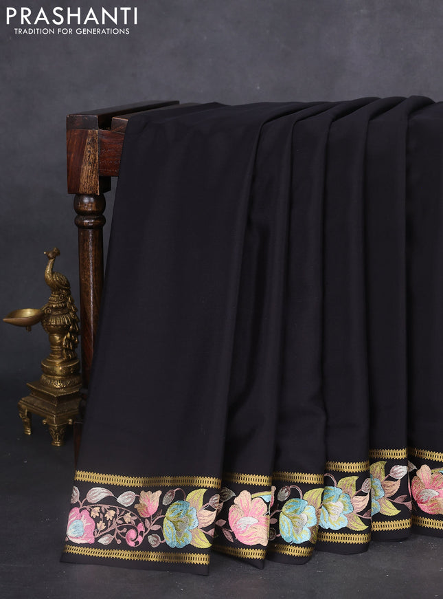 Pure mysore silk saree black with plain body and embroidered zari border