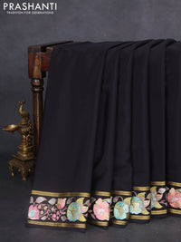 Pure mysore silk saree black with plain body and embroidered zari border