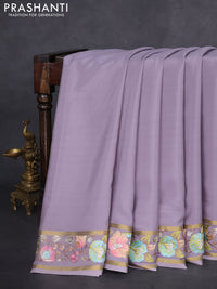 Pure mysore silk saree grey with plain body and embroidered zari border