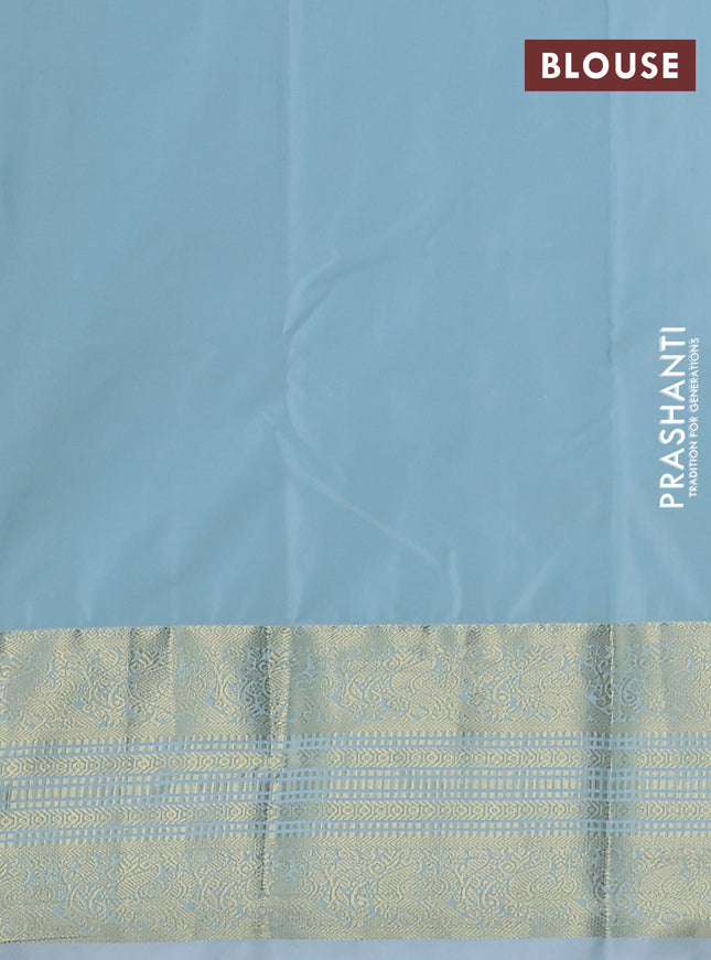 Bangalori silk saree mustard yellow and teal blue with allover zari woven buttas and rich zari woven border