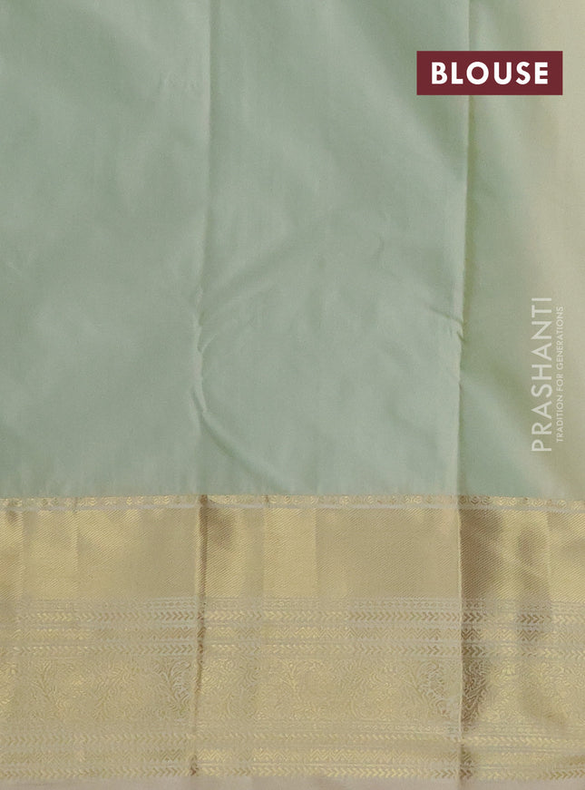 Bangalori silk saree teal green and cream with zari woven buttas and zari woven border