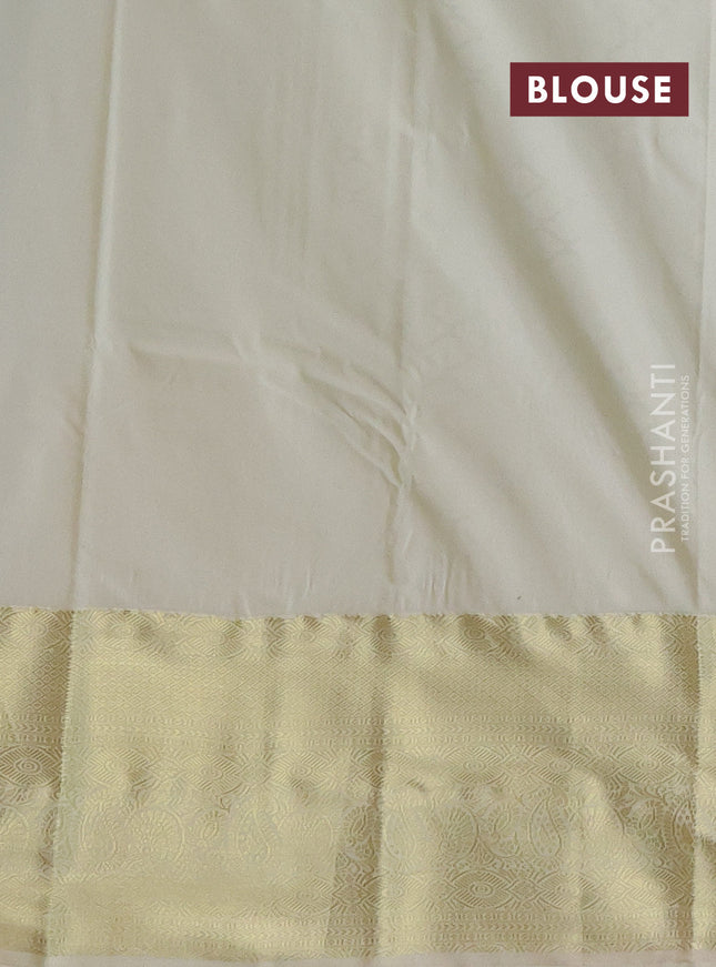 Bangalori silk saree green and cream with zari woven buttas and zari woven border