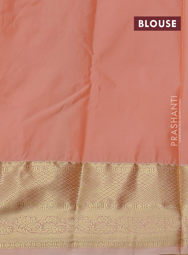 Bangalori silk saree teal green and pale orange with allover zari stripe pattern and zari woven border