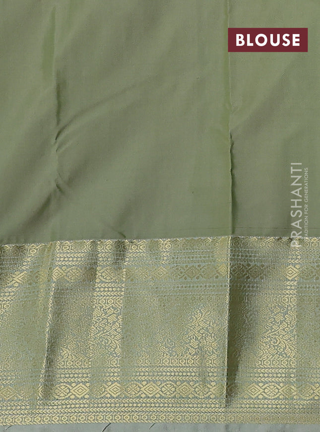 Bangalori silk saree rustic orange and pista green shade with zari woven buttas and zari woven border