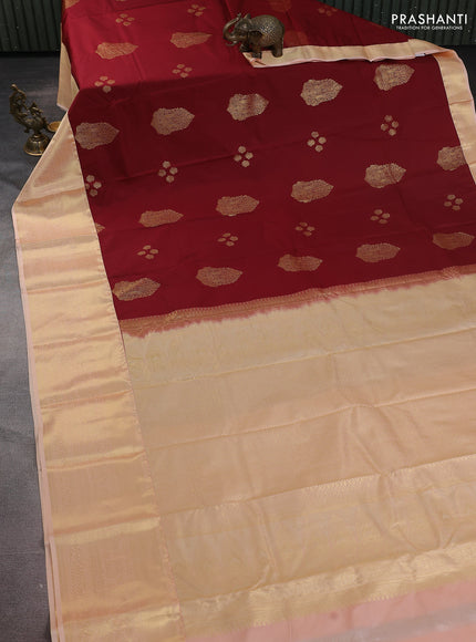 Bangalori silk saree maroon and peach shade with zari woven buttas and zari woven border