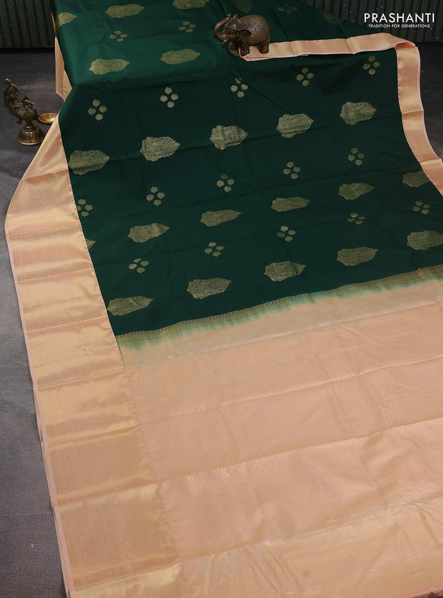 Bangalori silk saree green and peach shade with zari woven buttas and zari woven border