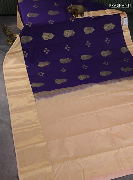 Bangalori silk saree blue and peach shade with zari woven buttas and zari woven border