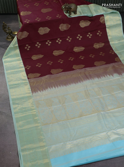 Bangalori silk saree maroon and teal shade with zari woven buttas and zari woven border