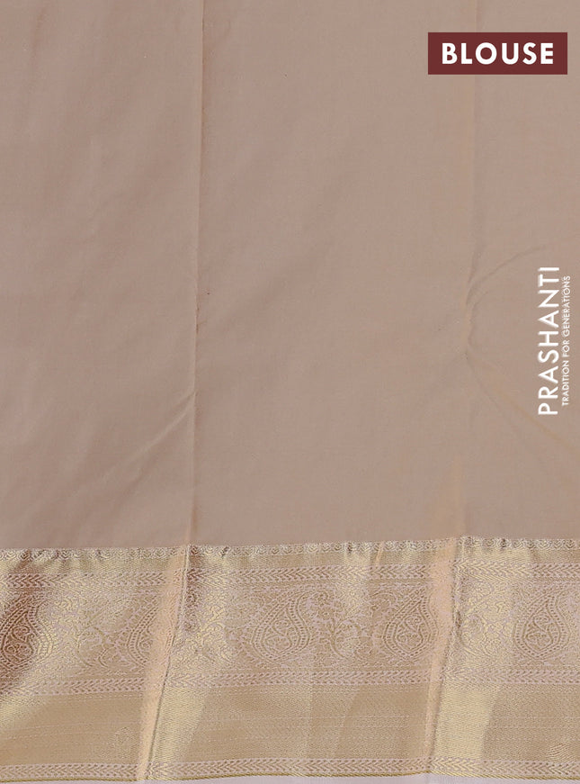 Bangalori silk saree peacock blue and pastel peach with zari woven buttas and zari woven border