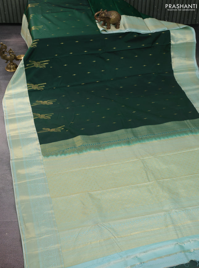 Bangalori silk saree bottle green and pastel green with zari woven buttas and zari woven border
