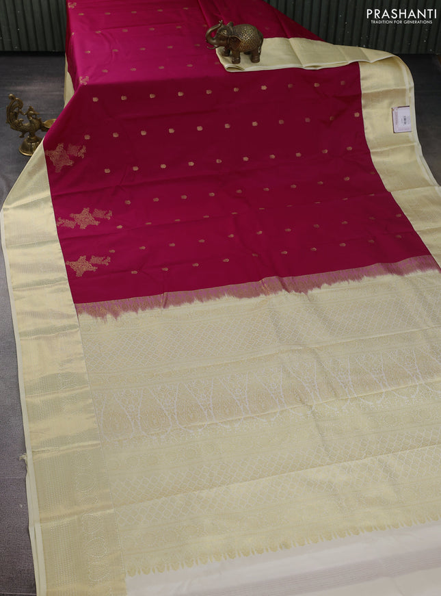Bangalori silk saree pink and cream with zari woven buttas and zari woven border