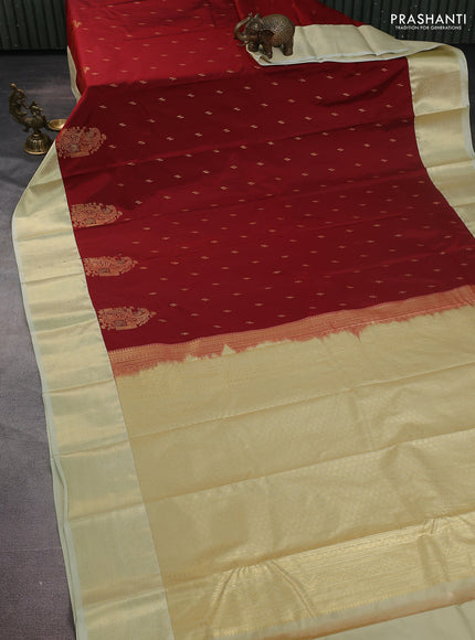 Bangalori silk saree maroon and pista green with zari woven buttas and zari woven border