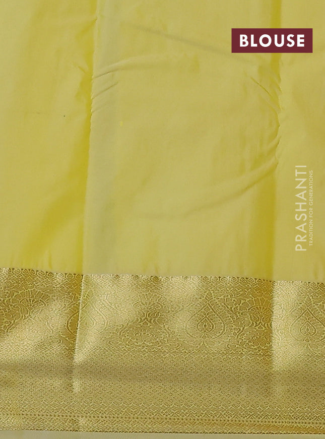 Bangalori silk saree maroon and lime yellow with zari woven buttas and zari woven border