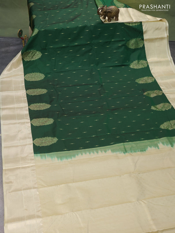 Bangalori silk saree green and cream with zari woven buttas and zari woven border