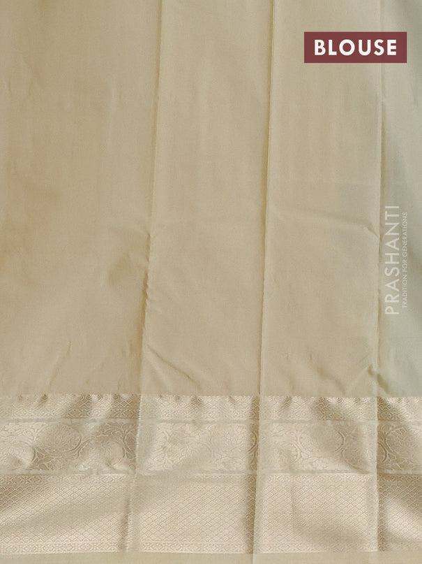 Bangalori silk saree green and cream with zari woven buttas and zari woven border