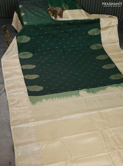Bangalori silk saree green and cream with zari woven buttas and zari woven border