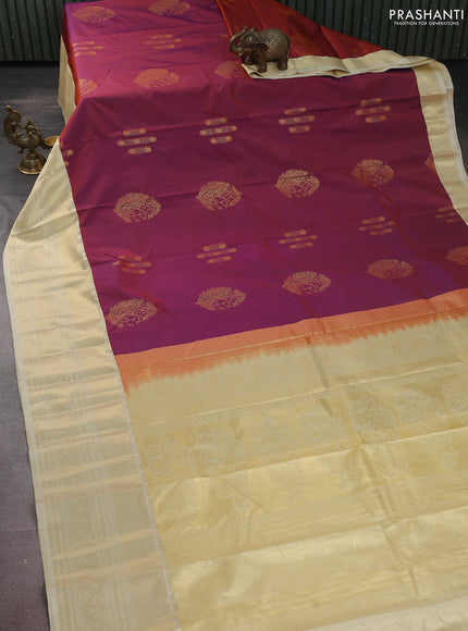 Bangalori silk saree dual shade of rust and cream with zari woven buttas and long zari woven border