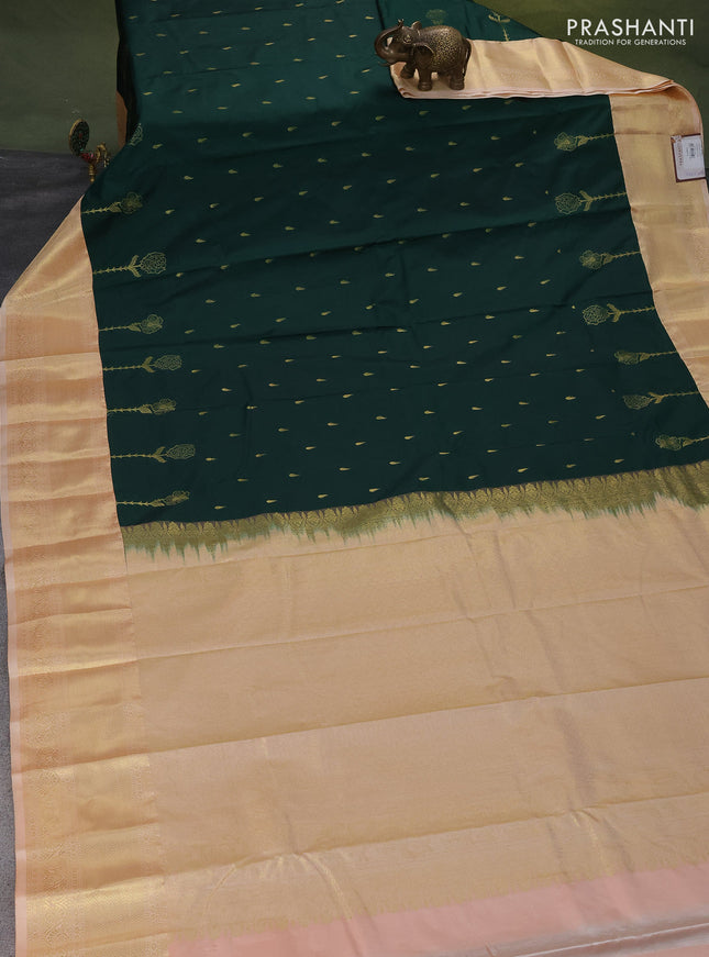 Bangalori silk saree green and sandal with zari woven buttas and zari woven border