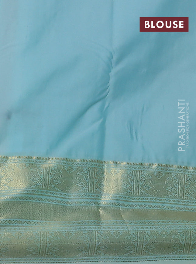 Bangalori silk saree dual shade of pinkish orange and teal shade with zari woven buttas and zari woven border