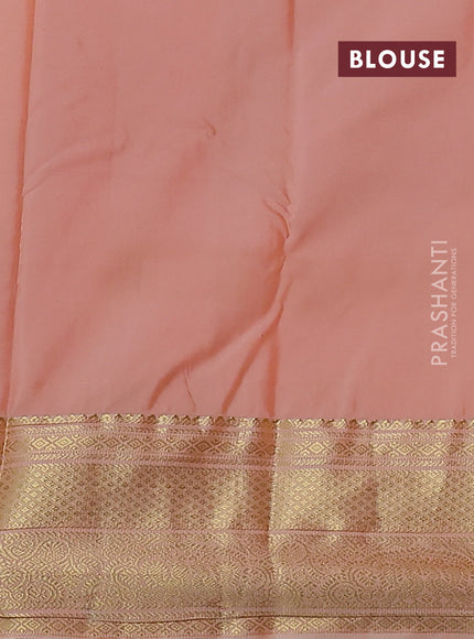 Bangalori silk saree green and pale orange with allover zari weaves and zari woven border