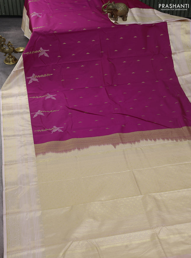 Bangalori silk saree dark pink and pastel peach with zari woven buttas and zari woven border
