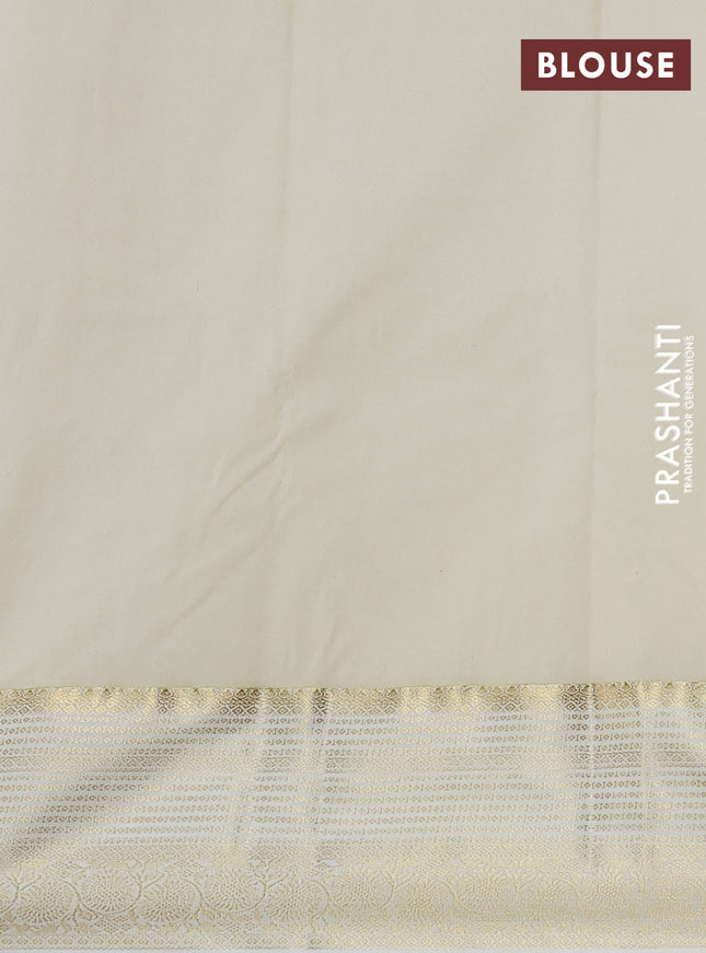Bangalori silk saree green and off white with zari woven buttas and zari woven border