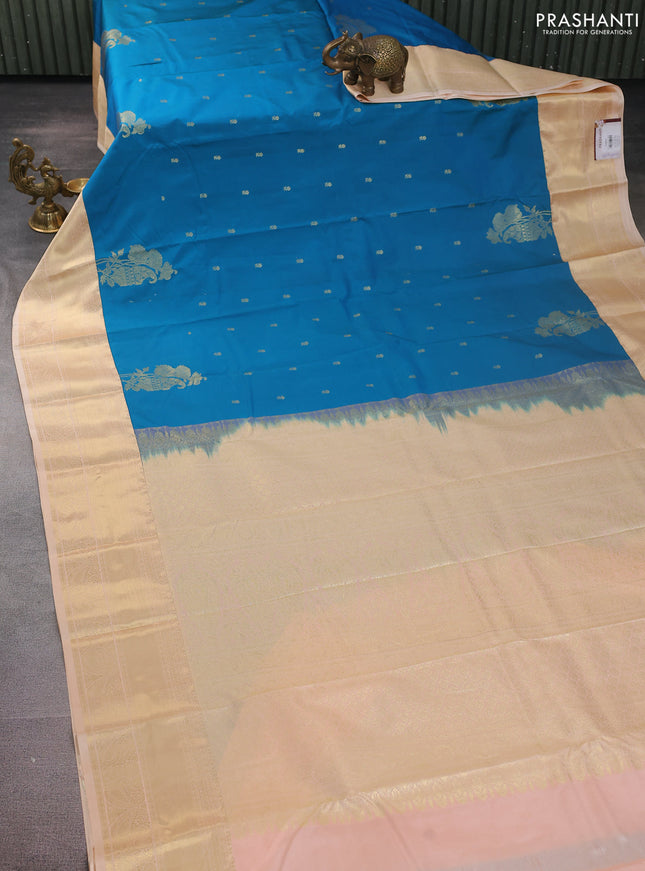 Bangalori silk saree cs blue and sandal with zari woven buttas and zari woven border