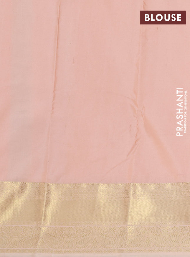Bangalori silk saree bottle green and sandal with zari woven buttas and zari woven border