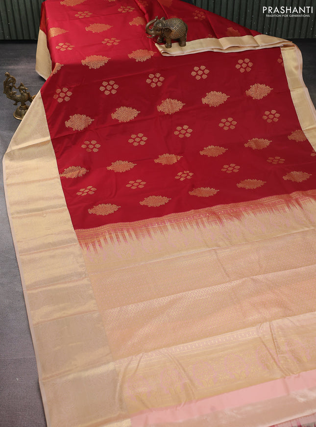 Bangalori silk saree maroon and sandal with zari woven buttas and zari woven border