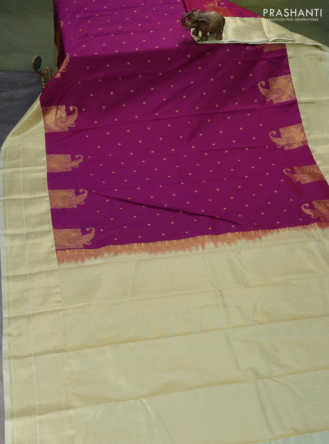 Bangalori silk saree purple and pista green with zari woven buttas and zari woven border