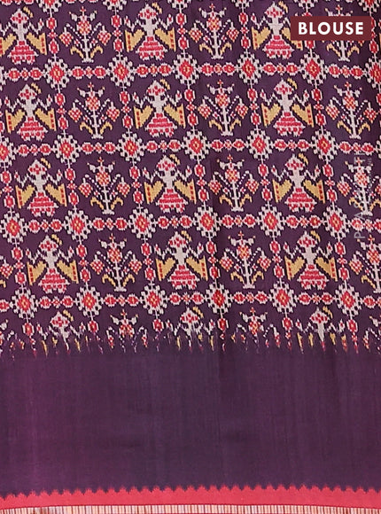 Semi tussar saree red and jamun shade with allover zari checked pattern and rettapet zari woven border