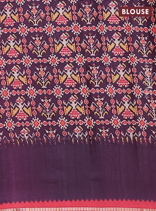 Semi tussar saree red and jamun shade with allover zari checked pattern and rettapet zari woven border