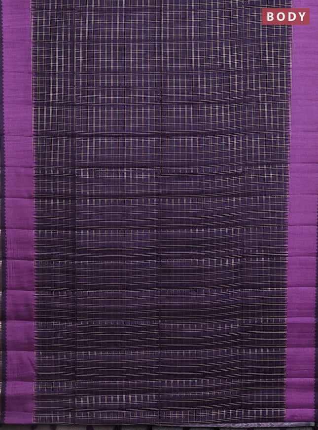 Semi tussar saree jamun shade and purple with allover zari checked pattern and rettapet zari woven border