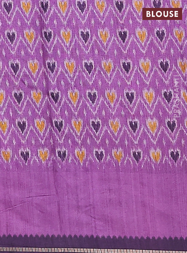 Semi tussar saree jamun shade and purple with allover zari checked pattern and rettapet zari woven border